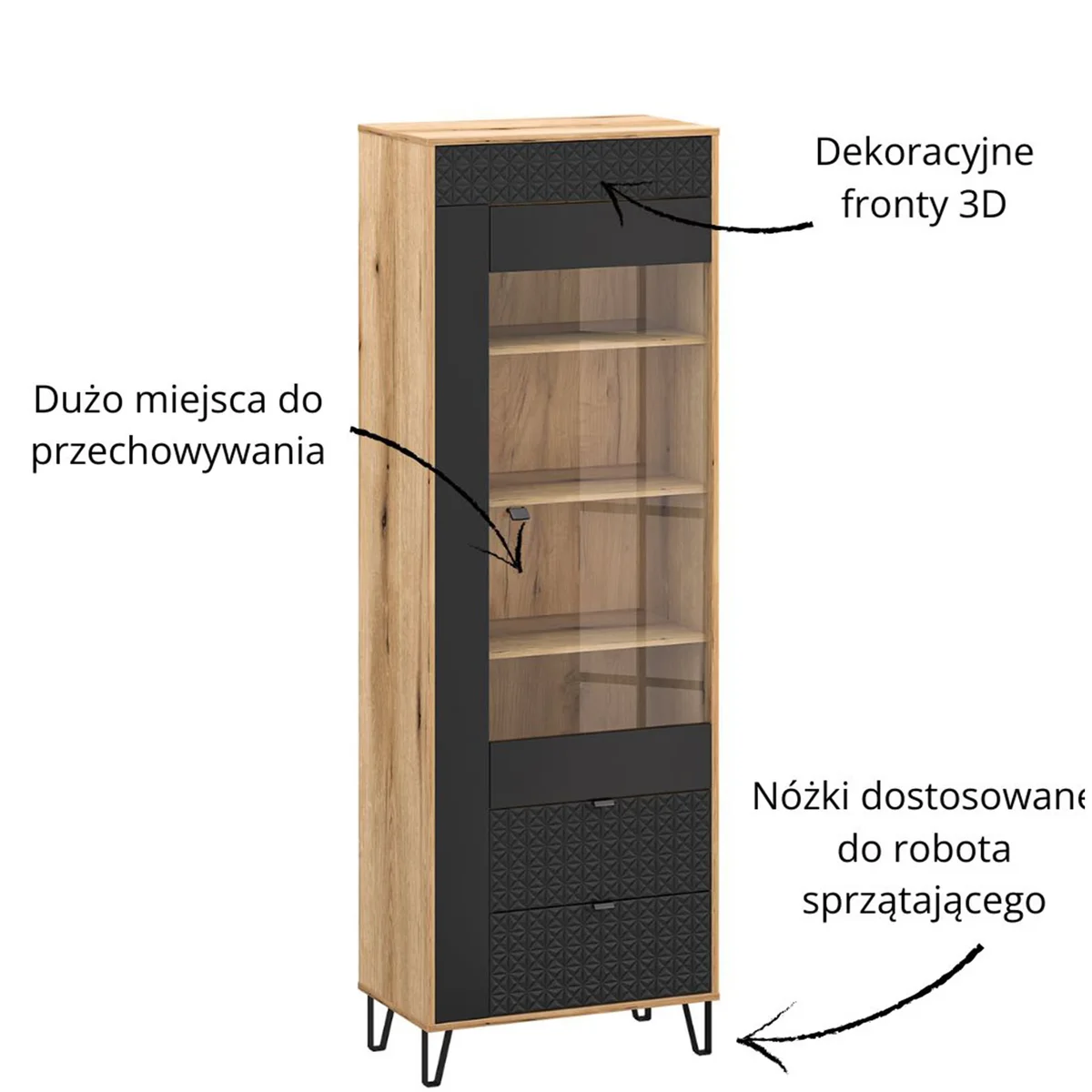 Witryna BELLANO 1w2s [A] dąb evok / czarny | Mebelbos — zdjęcie 6