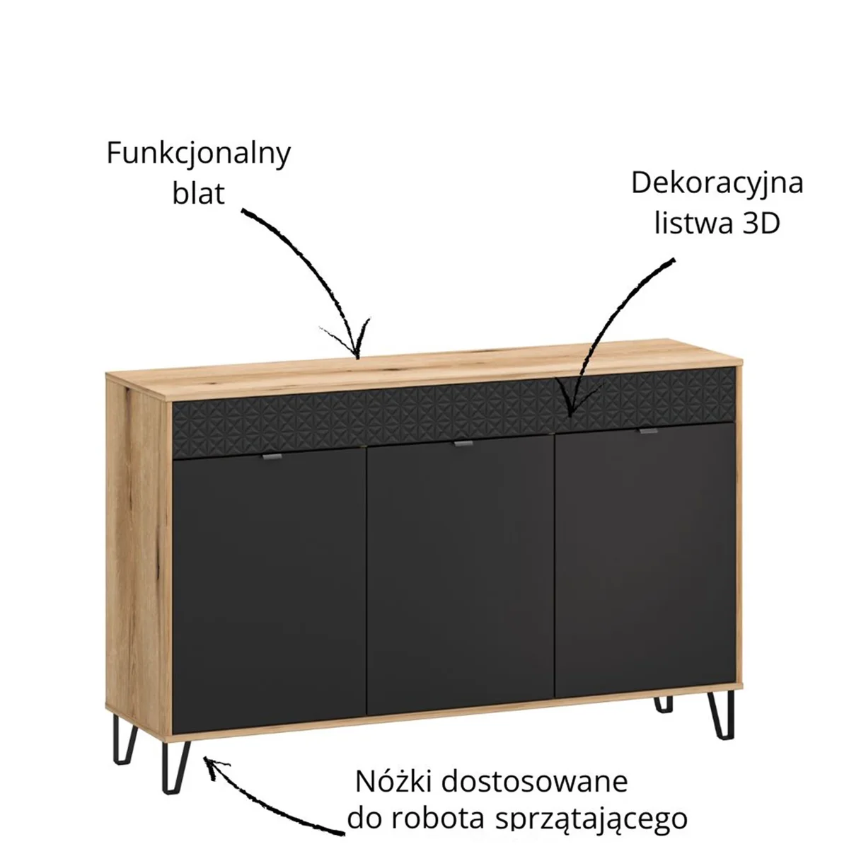 Komoda BELLANO 3d [G] dąb evok / czarny | Mebelbos — zdjęcie 5