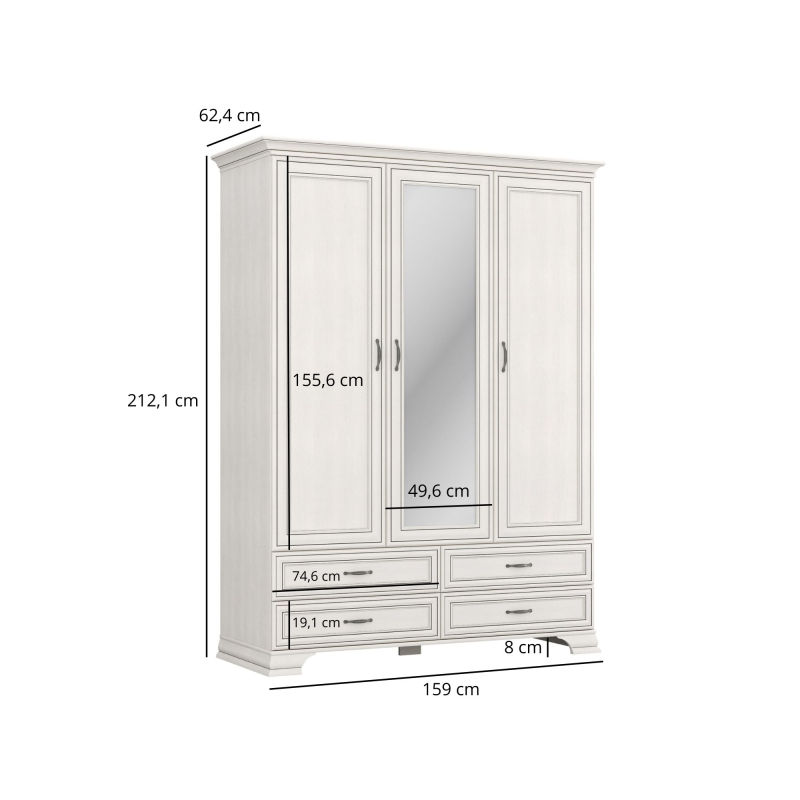 Szafa TIFFANY II z lustrem 3d4s fineline crema | Mebelbos — zdjęcie 3