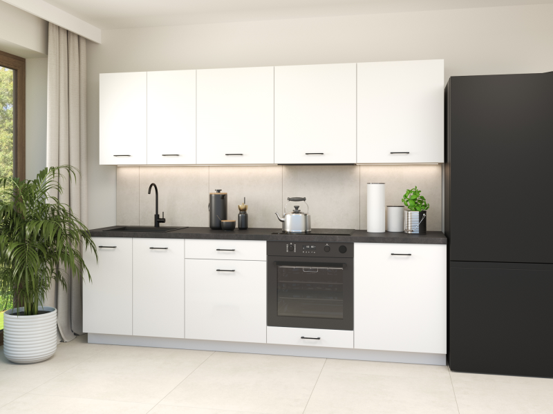 Zestaw 01 BOSTON wer.B 260 cm korpus biały, front Tafla biały | Mebelbos