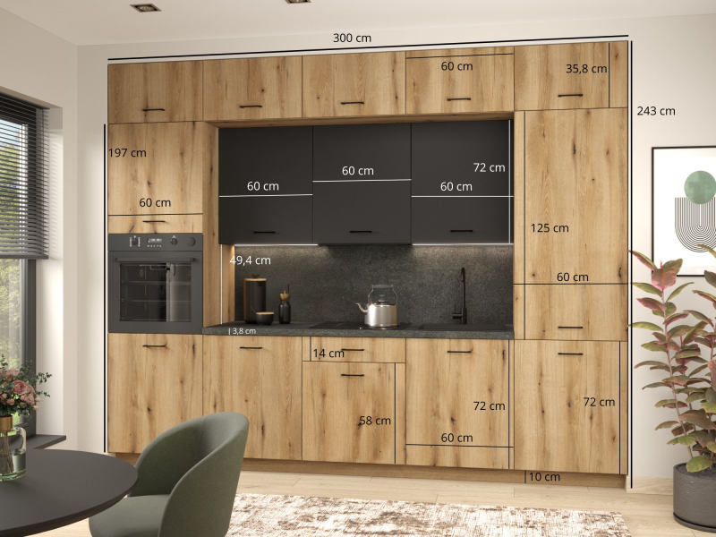 Zestaw 02 BOSTON z nadstawką 300 cm korpus d.evok, front Tafla d.evok + korpus d.evok, front Tafla czarny | Mebelbos — zdjęcie 2