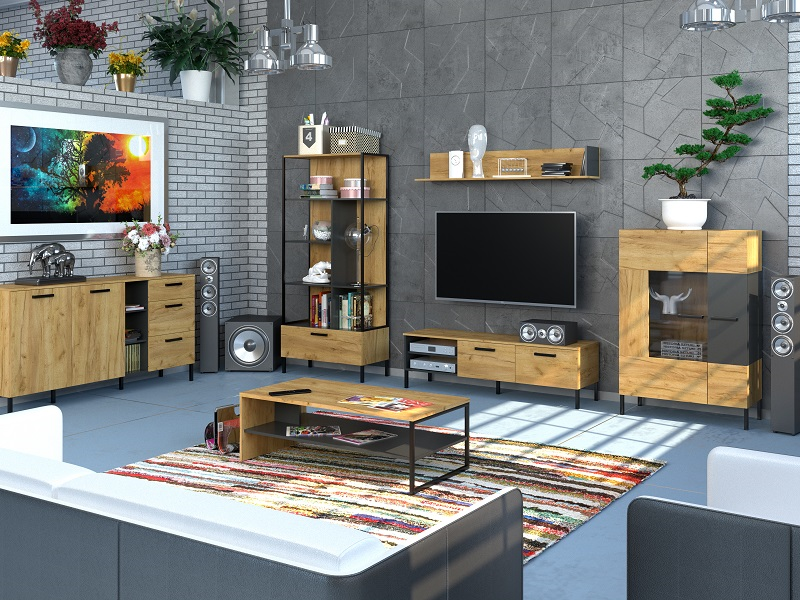 Komoda SANTES 2d3s dąb craft złoty / antracyt | Mebelbos — zdjęcie 2 Komoda SANTES 2d3s dąb craft złoty / antracyt | Mebelbos — zdjęcie 2