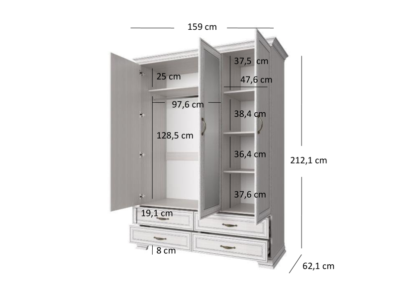 Szafa TIFFANY z lustrem 3d4s woodline krem | Mebelbos — zdjęcie 4