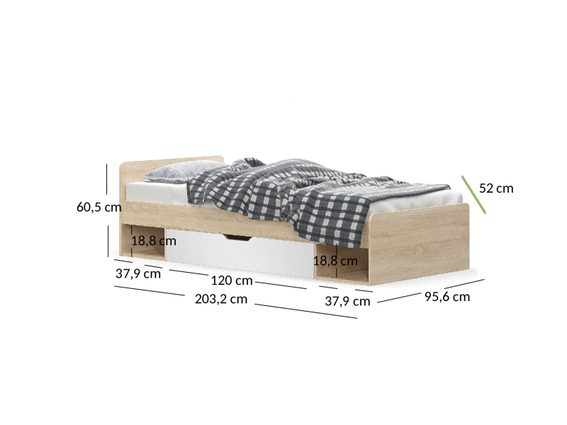 Łóżko TIPS 1s/90 dąb sonoma / biały (v.2) | Mebelbos — zdjęcie 3