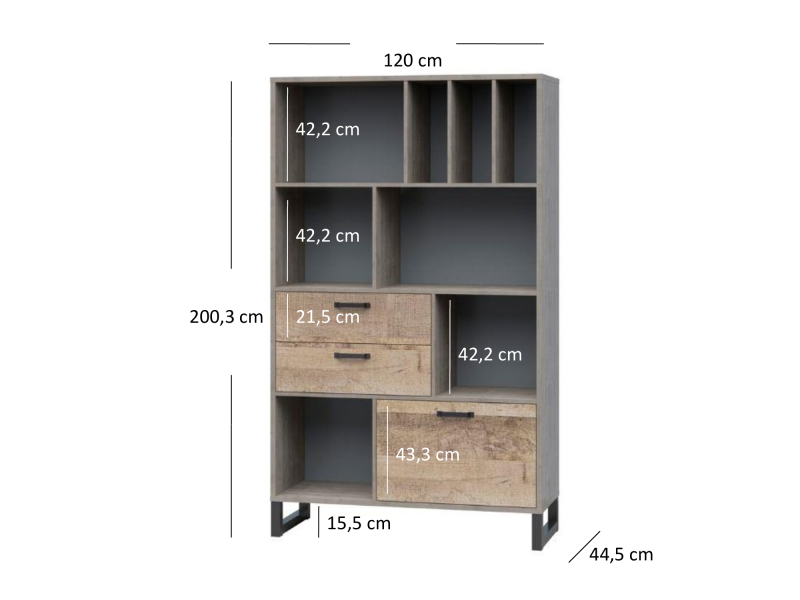 Regał BARI 1d2s szary / dąb piaskowy | Mebelbos — zdjęcie 3