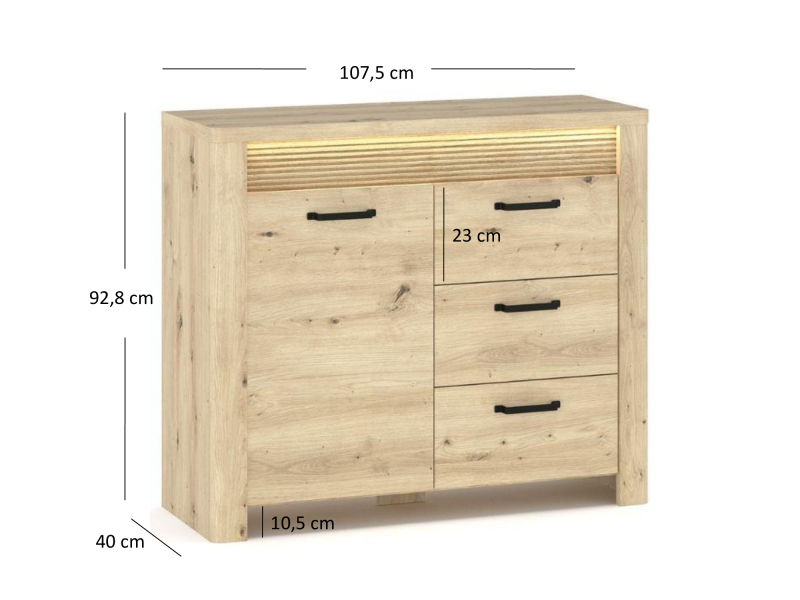 Komoda MORIS 1d3s + LED dąb artisan | Mebelbos — zdjęcie 2