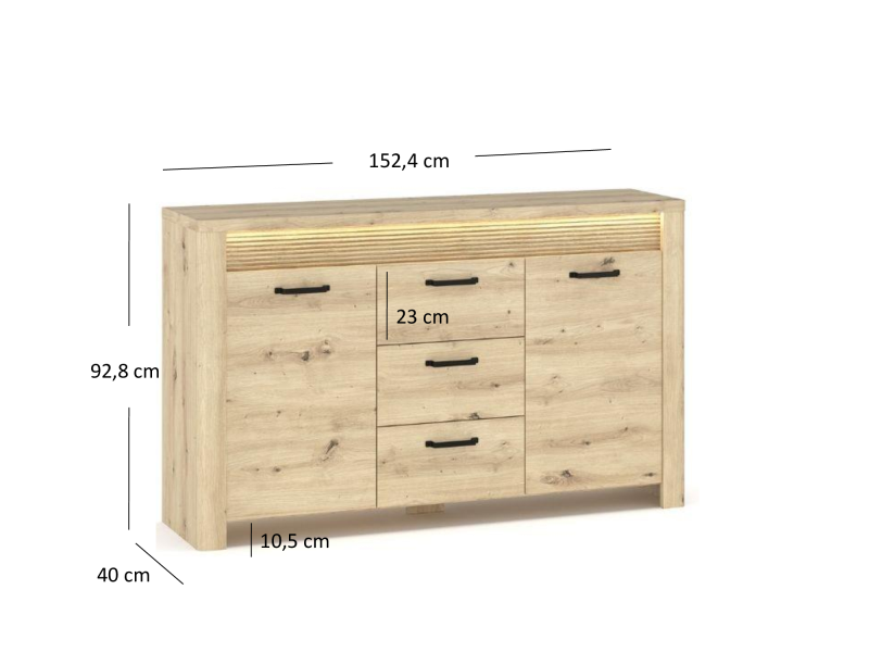 Komoda MORIS 2d3s + LED dąb artisan | Mebelbos — zdjęcie 4