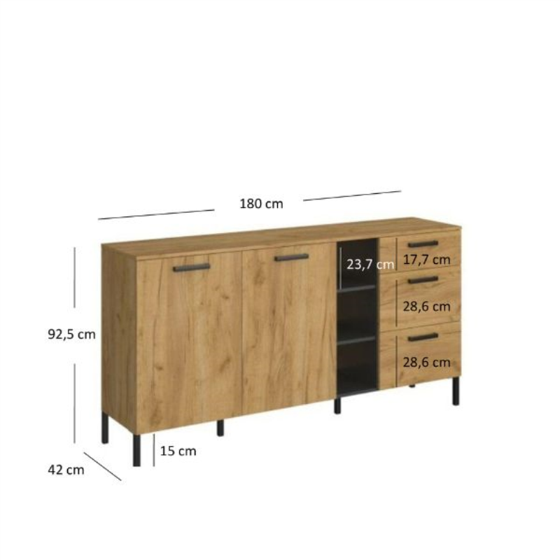 Komoda SANTES 2d3s dąb craft złoty / antracyt | Mebelbos — zdjęcie 3 Komoda SANTES 2d3s dąb craft złoty / antracyt | Mebelbos — zdjęcie 3