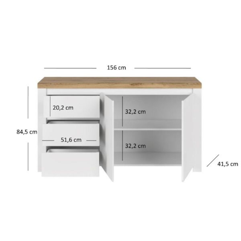 Komoda VIGO 2d3s [E] biały połysk / dąb wotan | Mebelbos — zdjęcie 4
