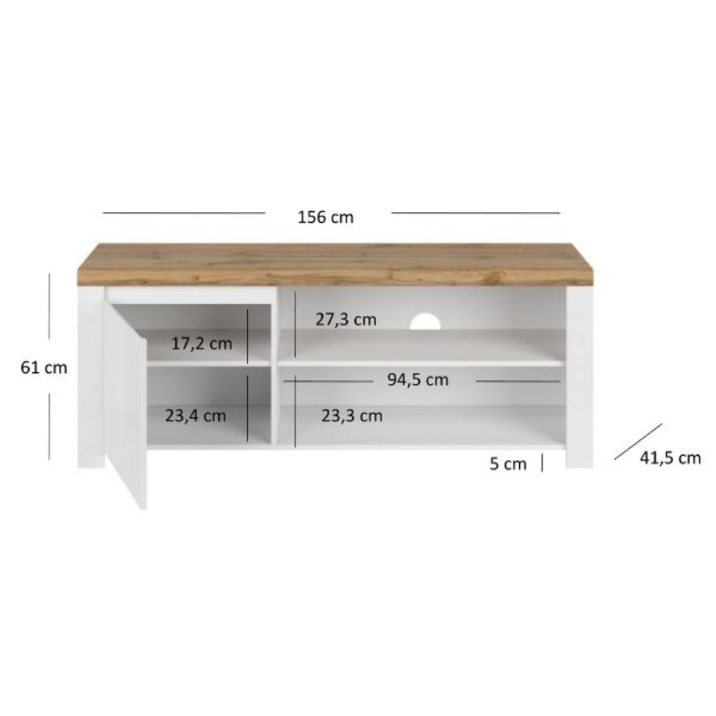 Szafka VIGO RTV 1d/160 [B] biały połysk / dąb wotan | Mebelbos — zdjęcie 4