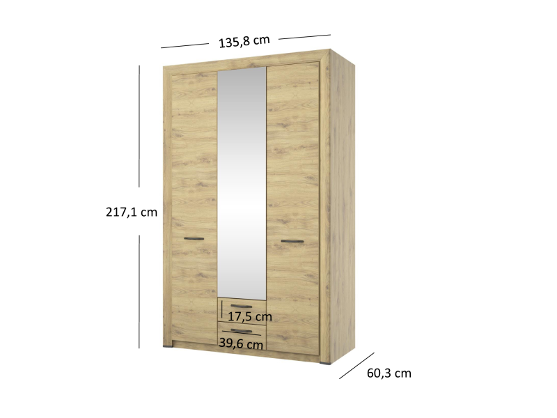 Szafa SAPORI z lustrem 3d2s dąb navarra | Mebelbos — zdjęcie 4