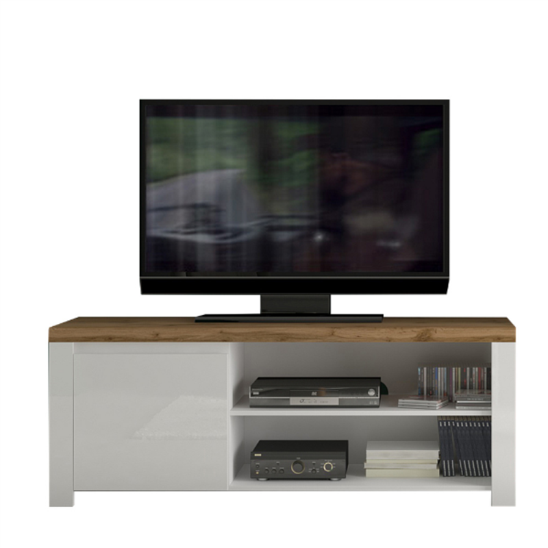 Szafka VIGO RTV 1d/160 [B] biały połysk / dąb wotan | Mebelbos — zdjęcie 3